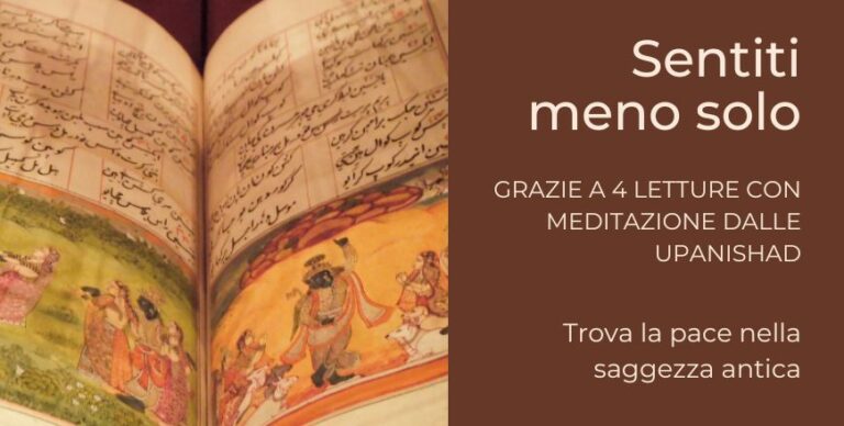 Libro di filosofia induista con testo e immagini a simbolo del corso Sentiti meno solo