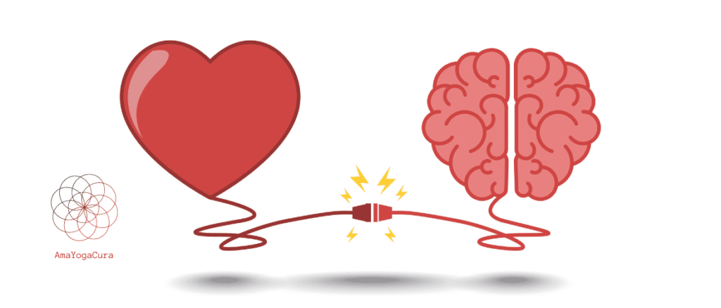 Cuore e cervello uniti da una presa elettrica a simbolo dello stato di coerenza cardiaca